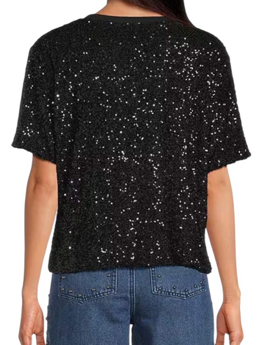 Never Fully Dressed Black Sequin Boxy Tee NWT Size 20 - Picture 4 of 7